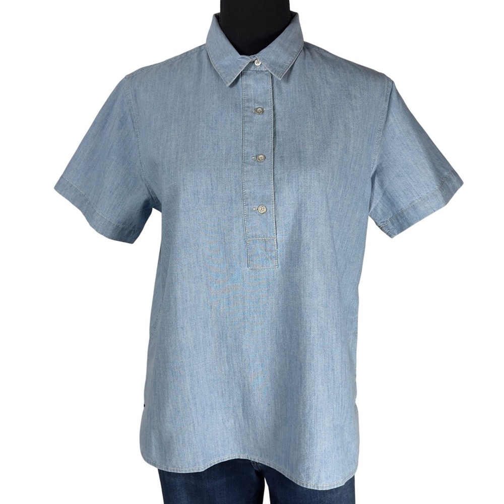 UNTUCKit Donza Pullover 1/4 Button Tunic Size 6 Blue Chambray Casual Relaxed NEW